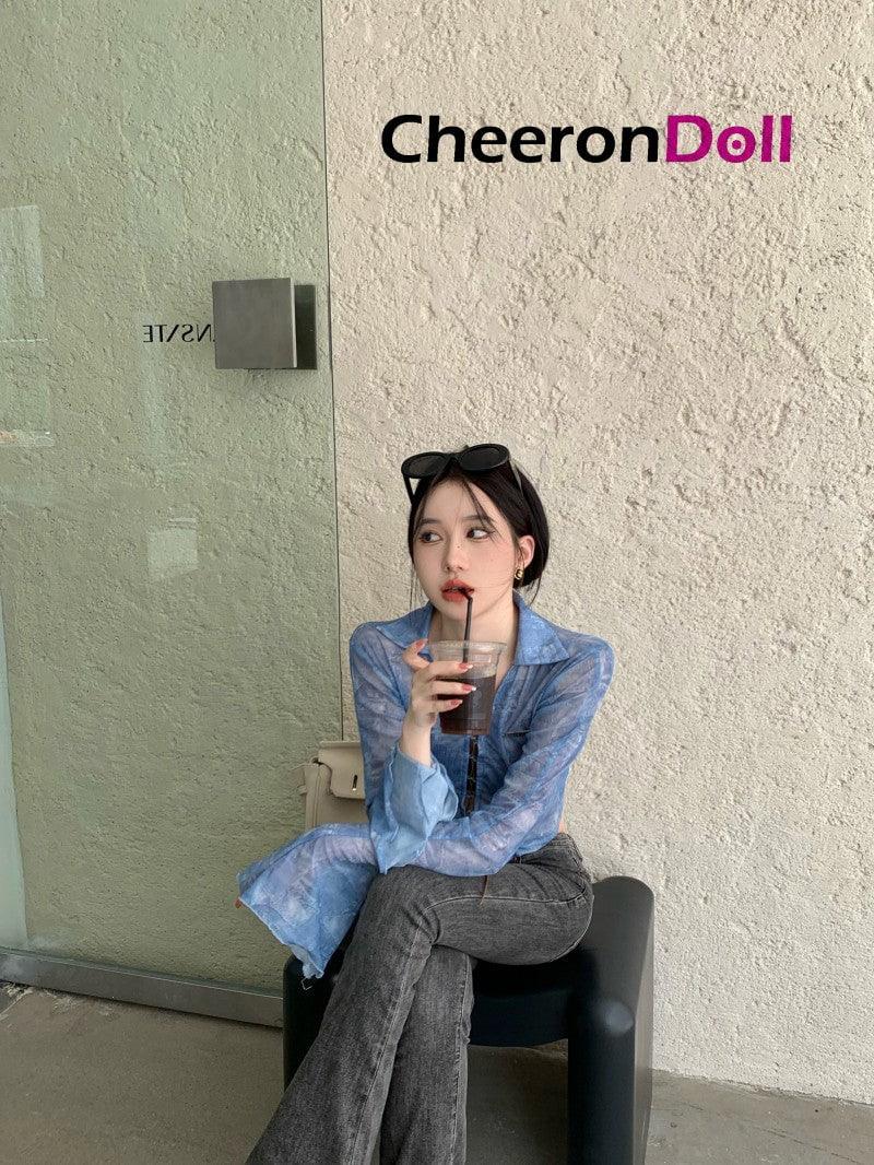 CHEERONDOLL SUNSCREEN MESH SHIRT WOMEN'S AUTUMN THIN SECTION LONG-SLEEVED STRAPPY SHIRT JACKET IRREGULAR HOT GIRL HIGH WAIST SHORT SECTION - Cheeron Doll