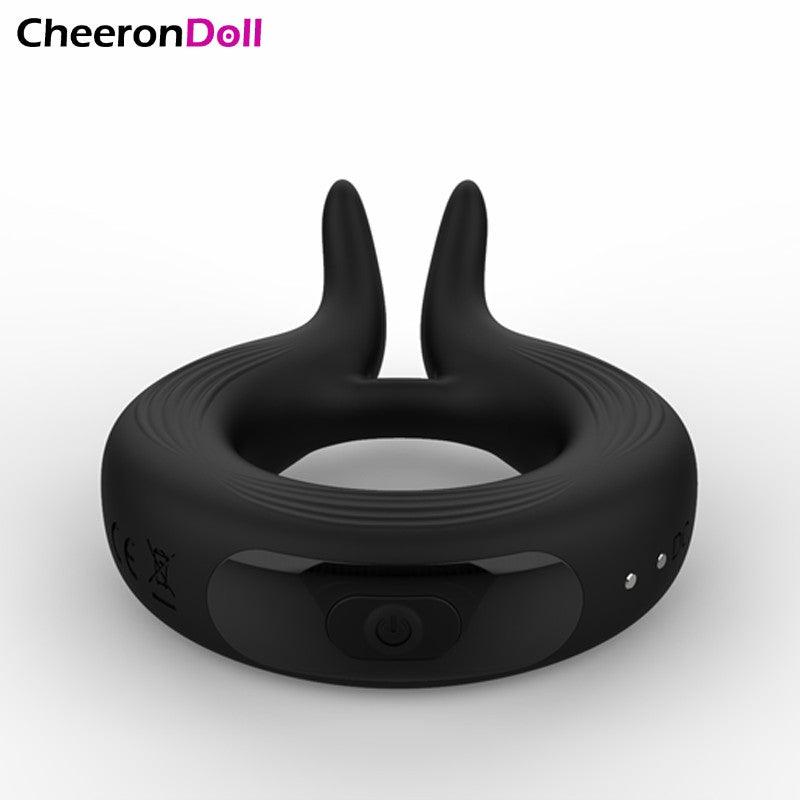CHEERONDOLL PENIS RING SJ-OT-001 SILICONE VIBRATING COCK RING WITH BUNNY EARS FOR MEN - Cheeron Doll