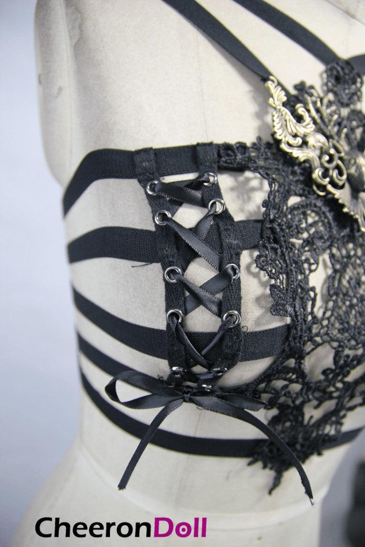 CHEERONDOLL SEXY BLACK CHEST HARNESS WITH LACE FOR WOMEN / ELEGANT VINTAGE BODY HARNESS IN GOTHIC STYLE - Cheeron Doll