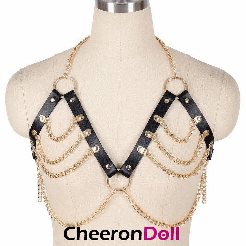 CHEERONDOLL WOMEN’S FAUX LEATHER CHEST HARNESS WITH CHAIN DECORATION - Cheeron Doll